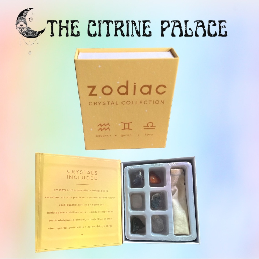 Zodiac Crystal 6 Stone pack & Carrying Bag Aquarius Gemini Libra Gift Set